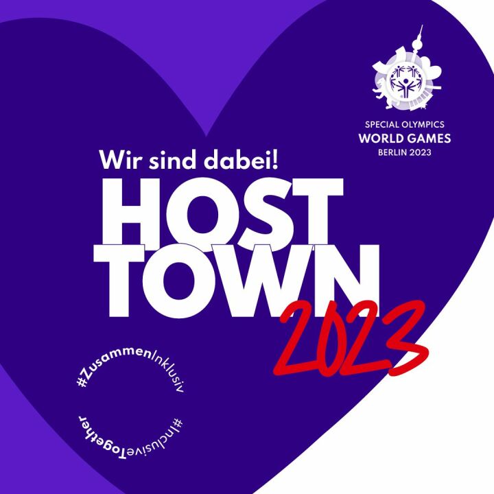 Logo Host Town Program 2023 mit der Aufschrift "Wir sind dabei!"