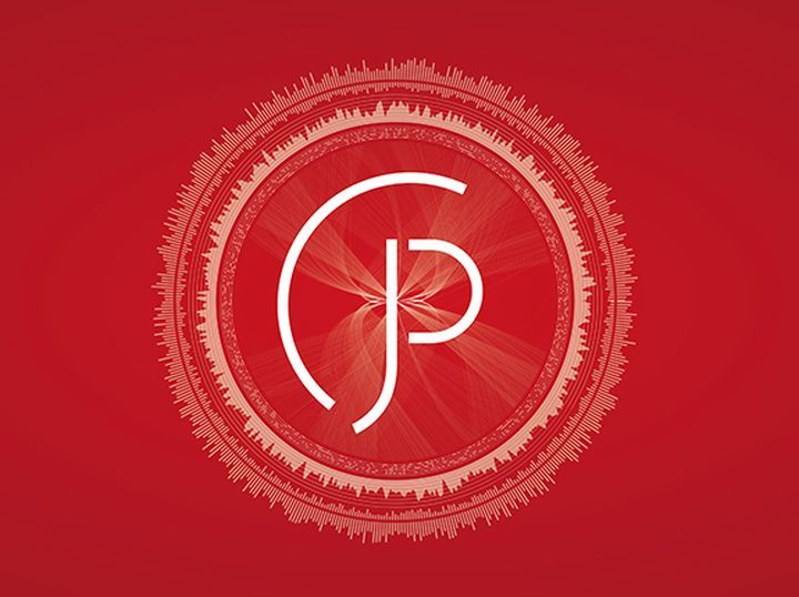 Jenaer Philharmonie-Logo auf rotem Grund